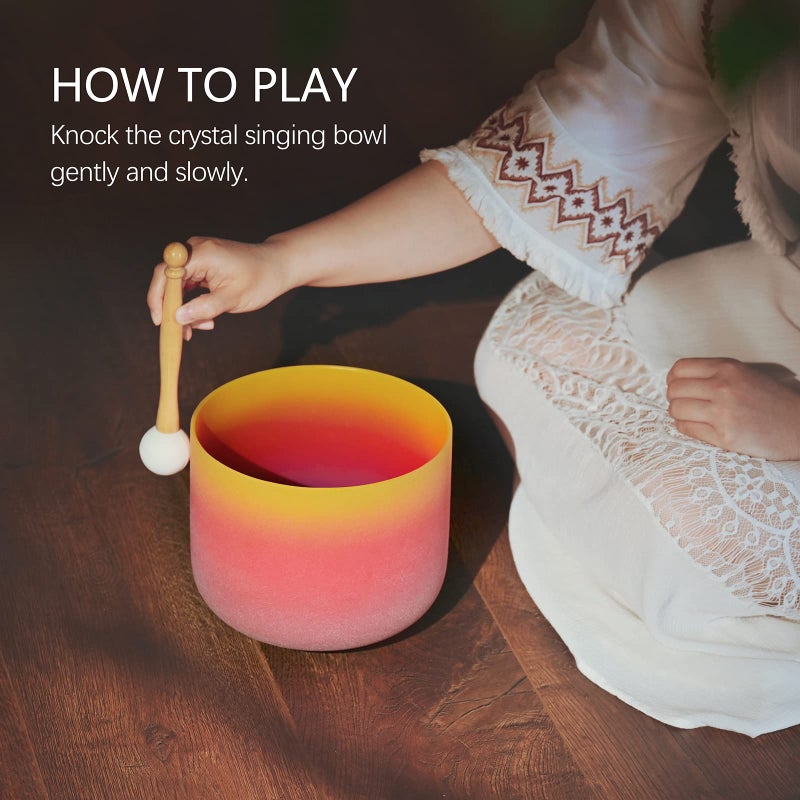 CVNC 440HZ 8 Inch Rainbow Colored E Note Solar Plexus Chakra Frosted Quartz Crystal Singing Bowl for Sound Healing and Meditation - Image 4
